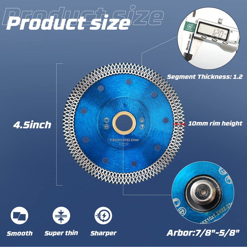 solidure 5 Pieces 4.5 inch Super Thin Diamond Procelain Blade Cutting Disc Blade for Cutting Ceramic Granite Marble - Image 4